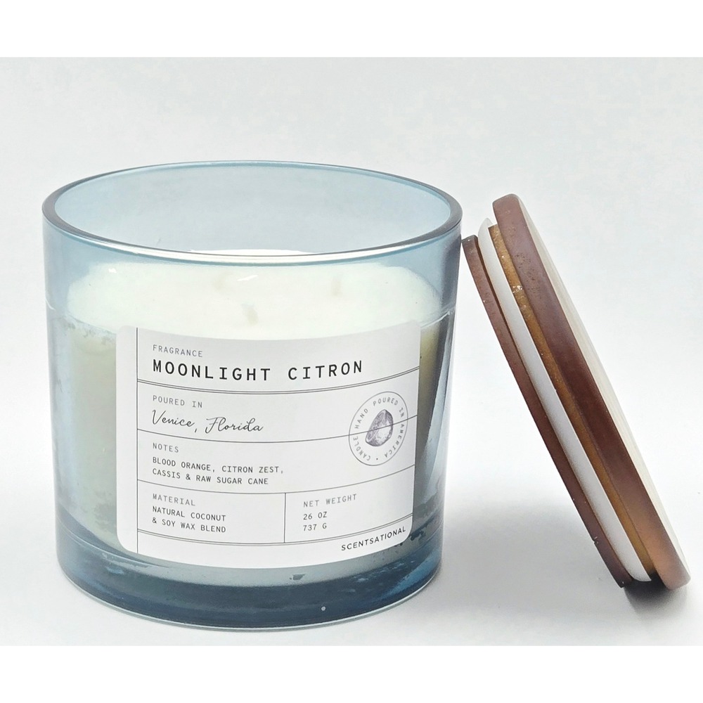 Scentsational Moonlight Citron 26 oz Candle - Wood Lid Citrus Scent NEW